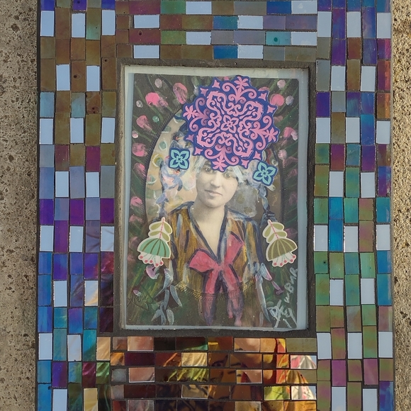 Mixed  media art painting old photo art deco style mirrored mosaic glass frame - Picture 15 of 15